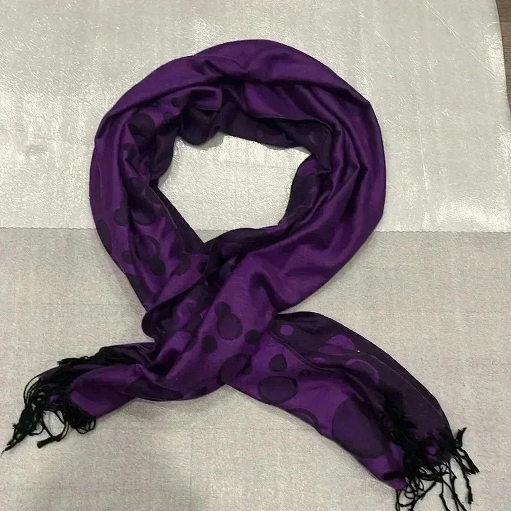 [27”*68”]Pashimina Purple Bubble Pattern  Print Cashmere Women Scarf with Fringe
